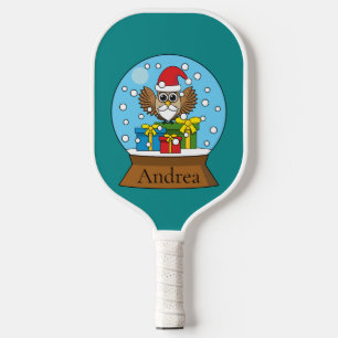 Snow Globe with Santa Claus Owl Personalize Pickleball Paddle