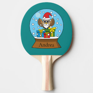 Snow Globe with Santa Claus Owl   Personalize Ping Pong Paddle