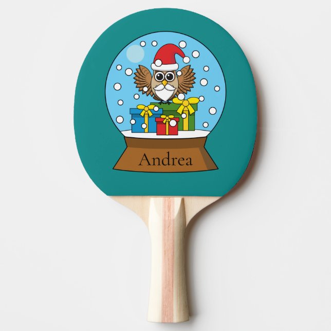 Snow Globe with Santa Claus Owl | Personalize Ping Pong Paddle (Front)