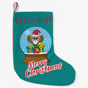 Snow Globe with Santa Claus Owl Personalize Small Christmas Stocking