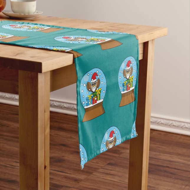 Snow Globe with Santa Claus Owl Short Table Runner (In Situ)
