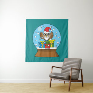 Snow Globe with Santa Claus Owl Tapestry