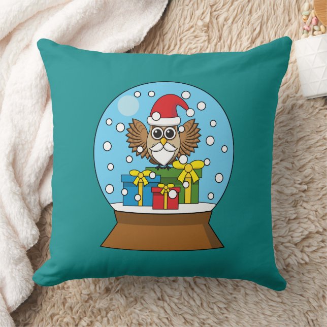 Snow Globe with Santa Claus Owl Throw Pillow (Blanket)