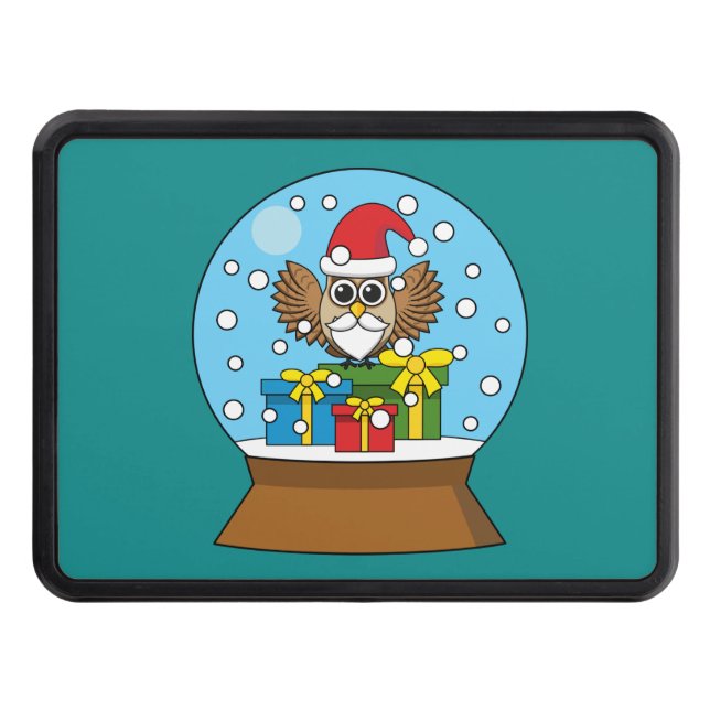 Snow Globe with Santa Claus Owl Trailer Hitch Cover (Front)