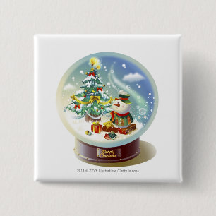 Snow globe with snowman and Christmas tree 2 Inch Square Button