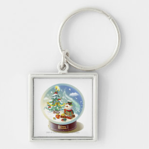 Snow globe with snowman and Christmas tree Keychain