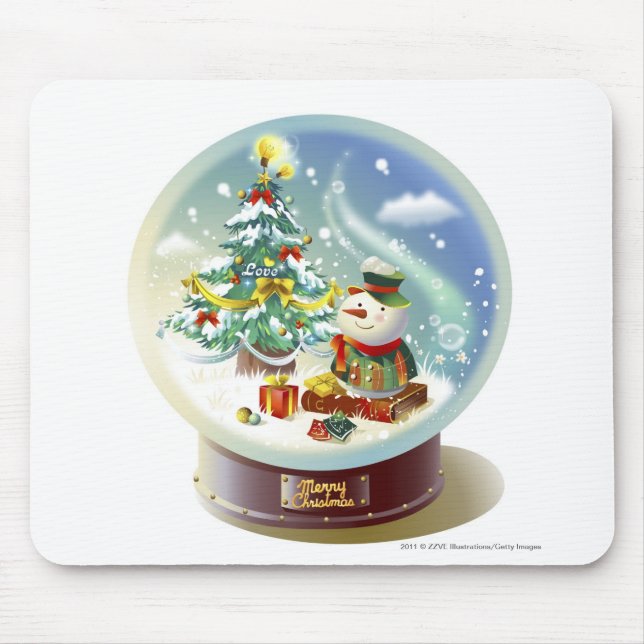 Snow globe with snowman and Christmas tree Mouse Pad (Front)