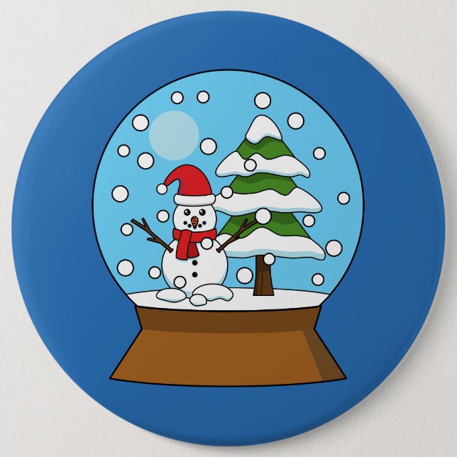 Snow Globe with Snowman and Pine Tree 6 Inch Round Button (Front)