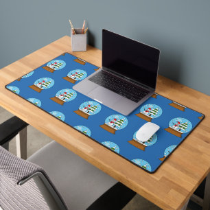 Snow Globe with Snowman and Pine Tree Desk Mat