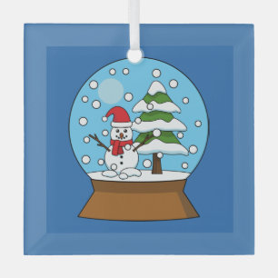 Snow Globe with Snowman and Pine Tree Glass Ornament