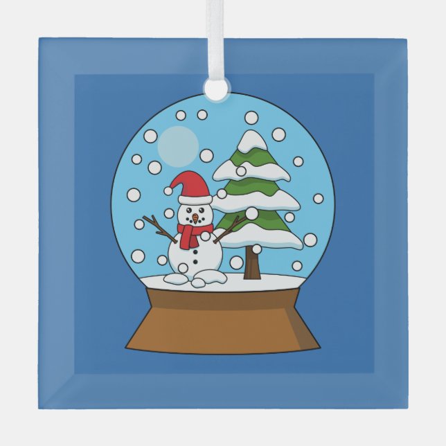 Snow Globe with Snowman and Pine Tree Glass Ornament (Front)