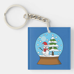 Snow Globe with Snowman and Pine Tree Keychain