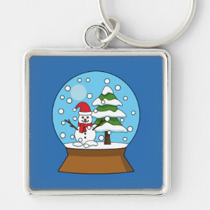 Snow Globe with Snowman and Pine Tree Keychain