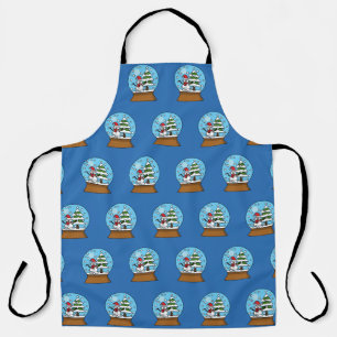 Snow Globe with Snowman and Pine Tree Pattern Apron
