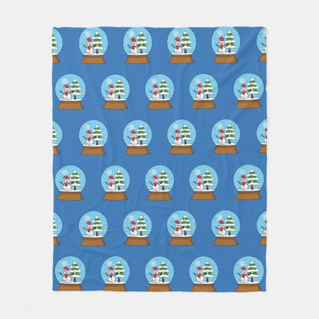 Snow Globe with Snowman and Pine Tree Pattern Fleece Blanket (Front)