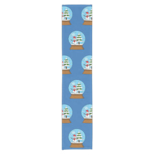 Snow Globe with Snowman and Pine Tree Short Table Runner