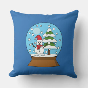 Snow Globe with Snowman and Pine Tree Throw Pillow