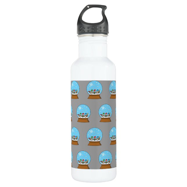 Snow Globe with Three Gnome Owls 710 Ml Water Bottle (Front)