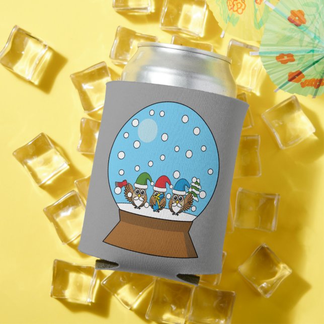Snow Globe with Three Gnome Owls Can Cooler (In Situ Summer)