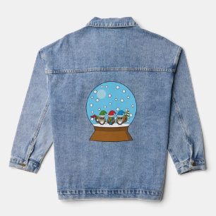 Snow Globe with Three Gnome Owls Denim Jacket