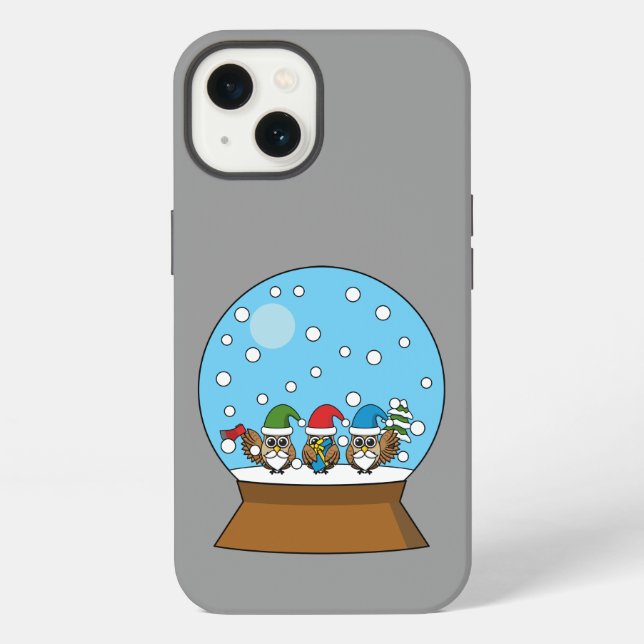 Snow Globe with Three Gnome Owls iPhone Case (Back)
