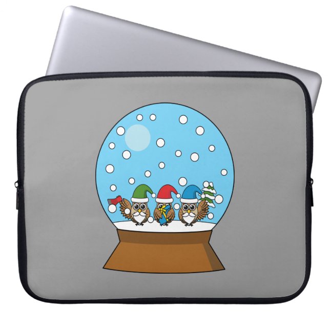 Snow Globe with Three Gnome Owls Laptop Sleeve (Front)