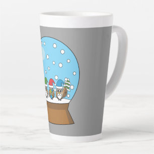 Snow Globe with Three Gnome Owls Latte Mug