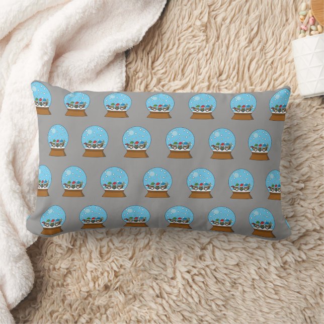 Snow Globe with Three Gnome Owls Lumbar Pillow (Blanket)