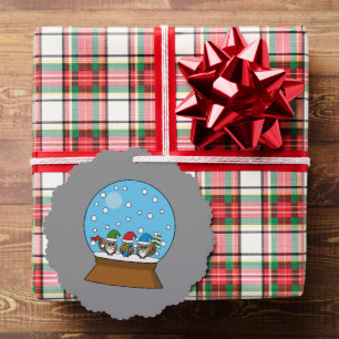 Snow Globe with Three Gnome Owls Ornament Card