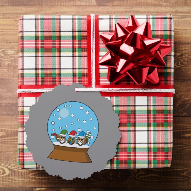 Snow Globe with Three Gnome Owls Ornament Card (Insitu (Gift))