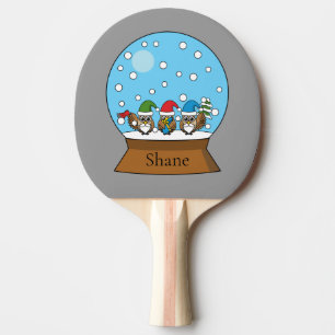 Snow Globe with Three Gnome Owls   Personalize  Ping Pong Paddle