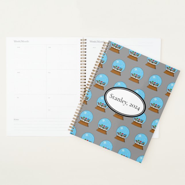 Snow Globe with Three Gnome Owls | Personalize Planner (Display)