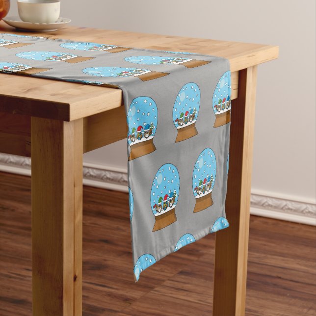 Snow Globe with Three Gnome Owls Short Table Runner (In Situ)