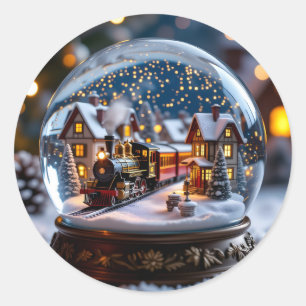 Snow globe with  Vintage Train and Village Classic Round Sticker