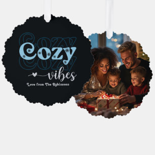 Snow Glow Cozy Vibes Retro Christmas Photo Ornament Card