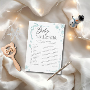 Snow green Bow Baby Word Scramble Game  Invitation