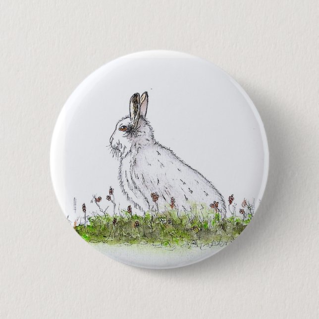 Snow Hare 2 Inch Round Button (Front)