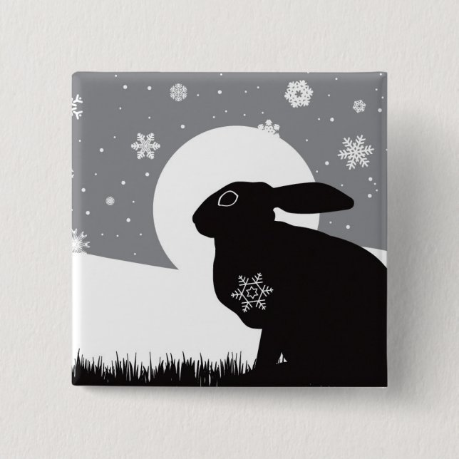 SNOW HARE 2 INCH SQUARE BUTTON (Front)