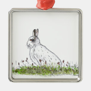Snow Hare Metal Ornament