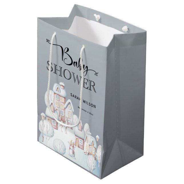 Snow House Baby Shower Gift Bag (Front Angled)