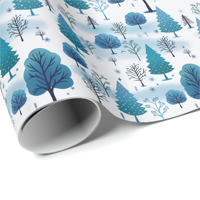 Snow Ice Forest Teal Blue Christmas Wrapping Paper (Roll Corner)