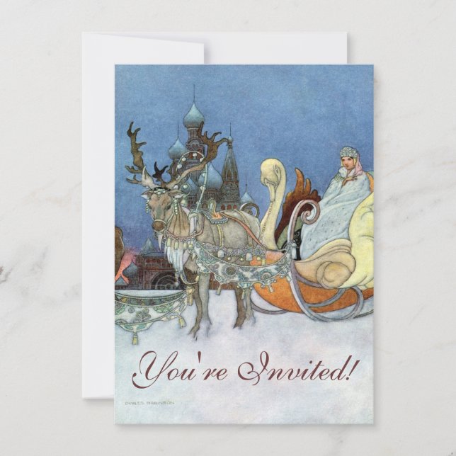 Snow Ice Queen Russian Princess Reindeer Invitation (Front)