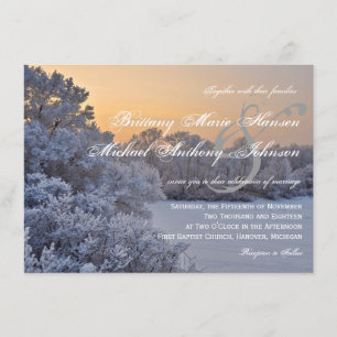 Snow Ice Trees Sunset Winter Wedding Invitations