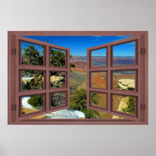Snow In Grand Canyon 6 Pane Open Window Poster