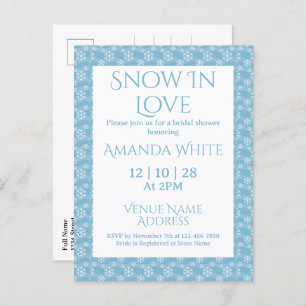 Snow In Love Blue Snowflake Bridal Shower  Invitation Postcard