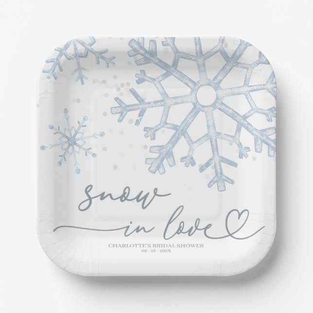 Snow In Love Bridal Shower Paper Plate (Front)