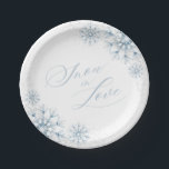 Snow in Love Bridal Shower Paper Plate<br><div class="desc">Celebrate love with our Snow in Love Bridal Shower paper plates,  featuring elegant watercolor snowflakes in soft dusty blue. The modern calligraphy script and silver glitter accents add a chic,  festive touch,  perfect for a winter wonderland bridal shower.</div>