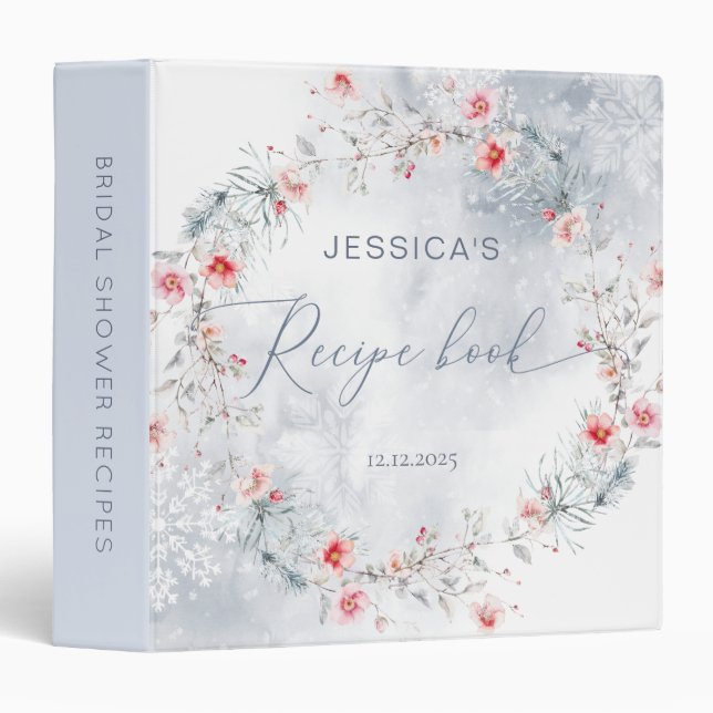 Snow in Love Dusty Blue Bridal Shower Recipe Book Binder (Front/Spine)