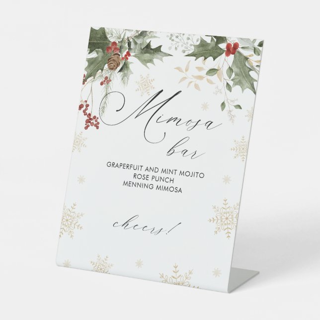 Snow in Love Mimosa Bar Bridal Shower Pedestal Sign (Front)