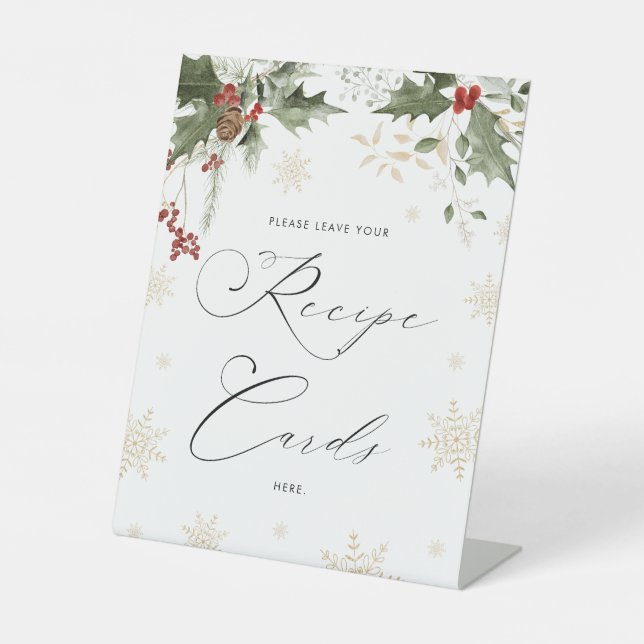 Snow in Love Recipe Cards Bridal Shower Pedestal Sign (Front)